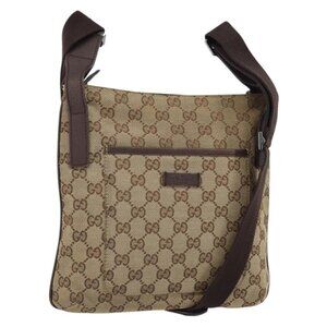 Authentic GUCCI GG Canvas Shoulder Bag Beige Silver 122793